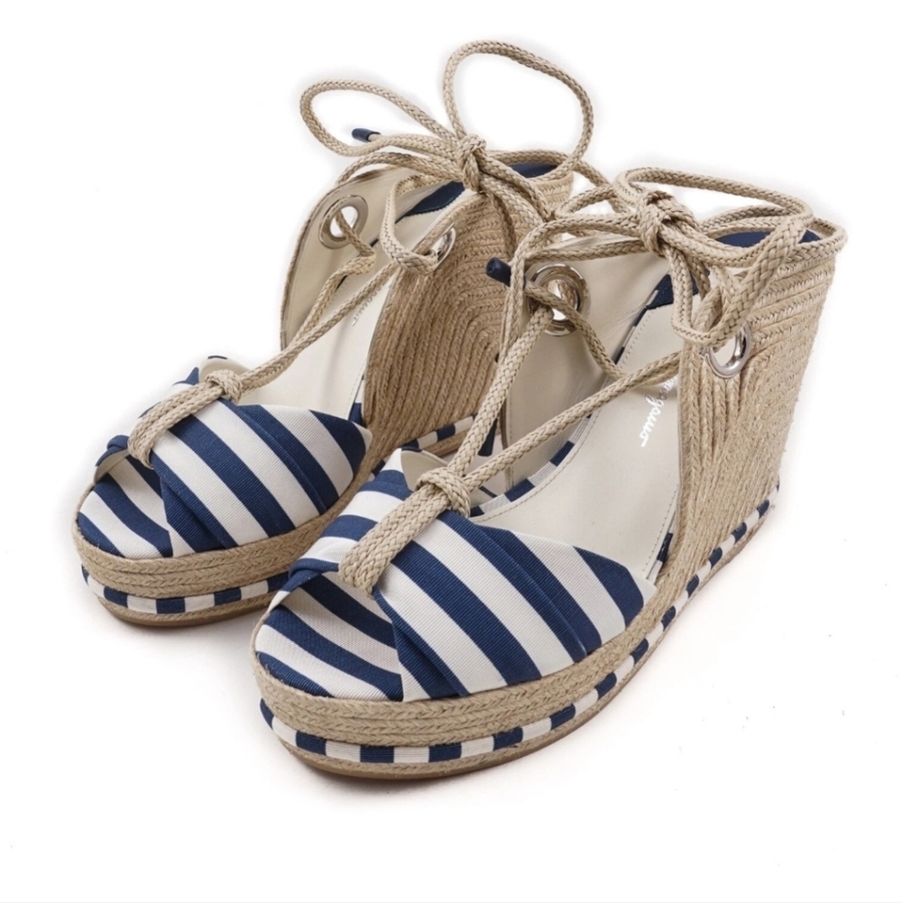 Salvatore Ferragamo 'Evita' Canvas and Rope Wedge Sandals 10M Semi New